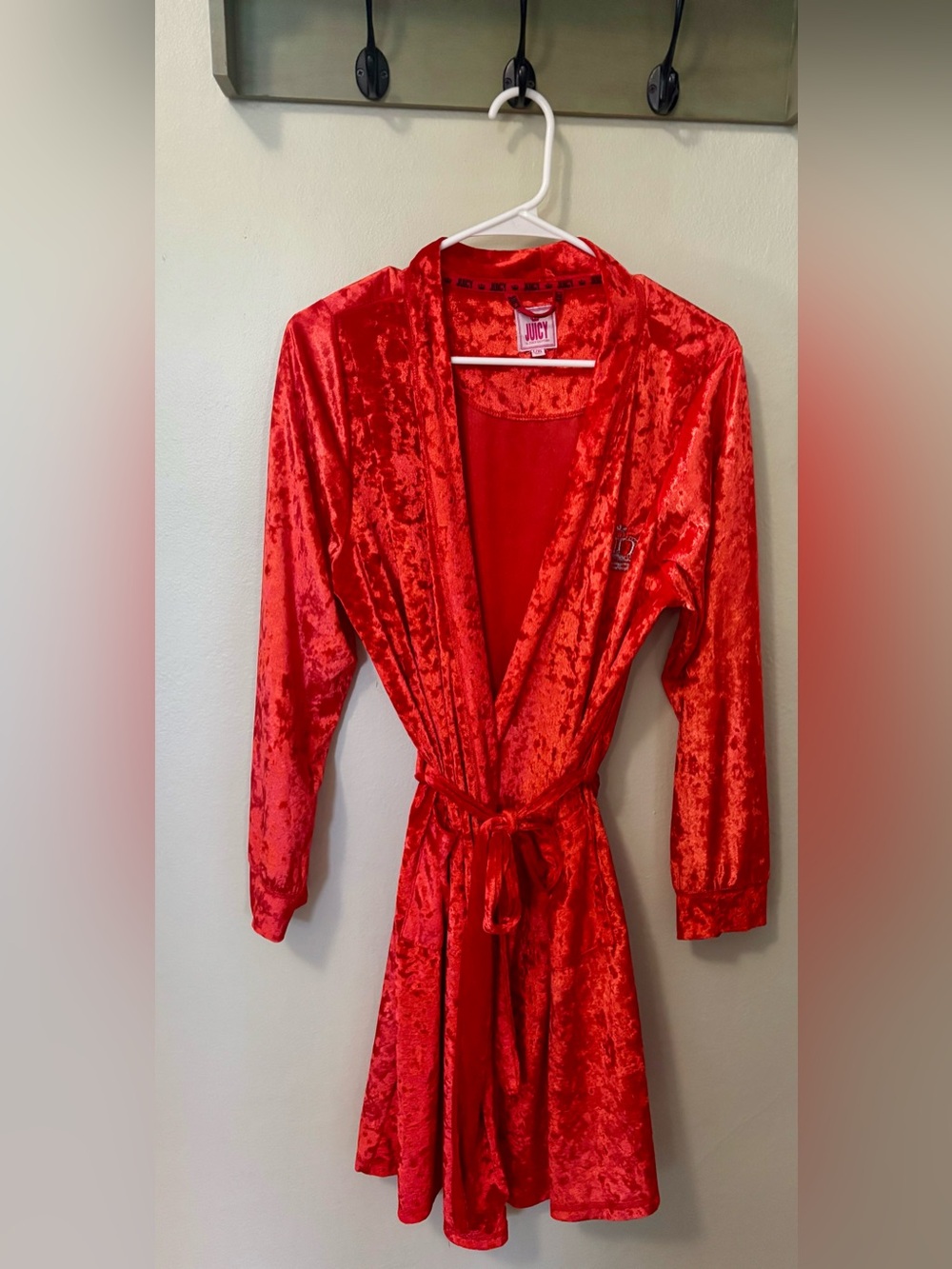 Juicy Couture Vibrant Red Crushed Velvet Wrap Robe!